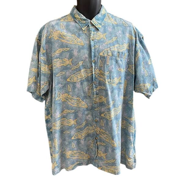 Columbia Men’s VTG Fish Print Button Up Shirt Size Large - Picture 1 of 8